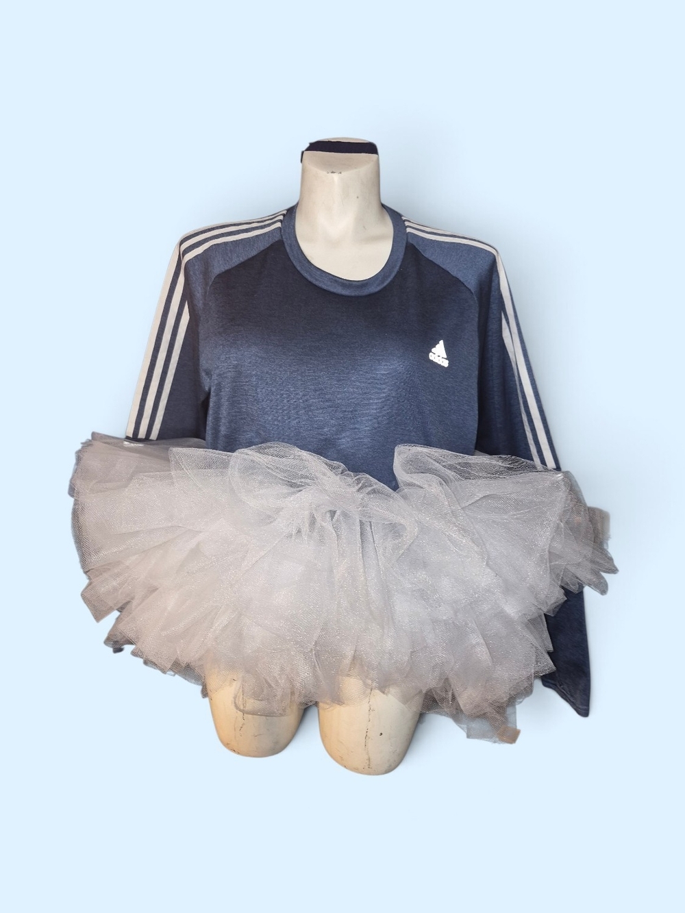 adidas Navy Blue Long-Sleeve Crop Top with White Tulle Tutu